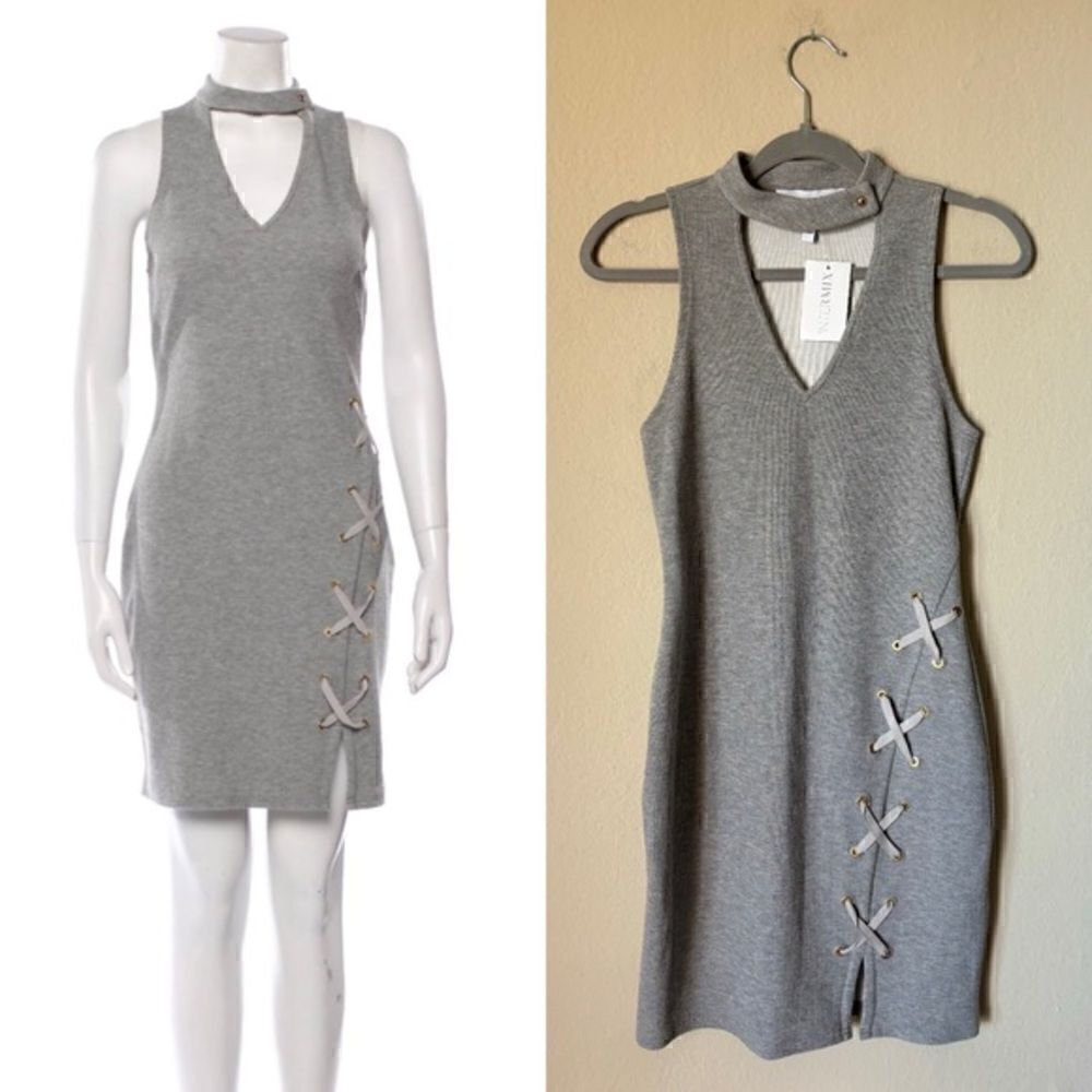 NWT Derek Lam 10 Crosby Mini Grey Dress Bodycon Mock Neck Size S